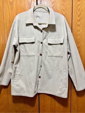 Amazon Light Beige Corduroy Utility Shacket Jacket